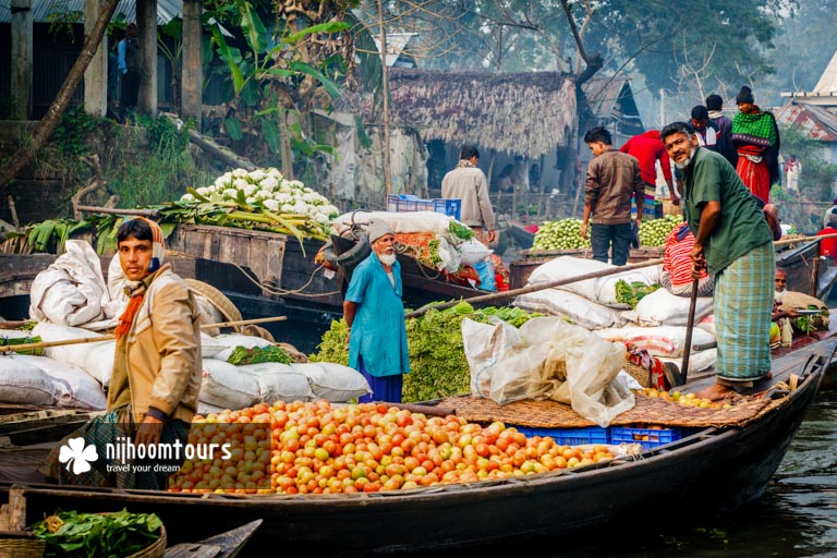 A floating vegetable market at Barisal in Bangladesh - Number nine among the best places to visit in Bangladesh