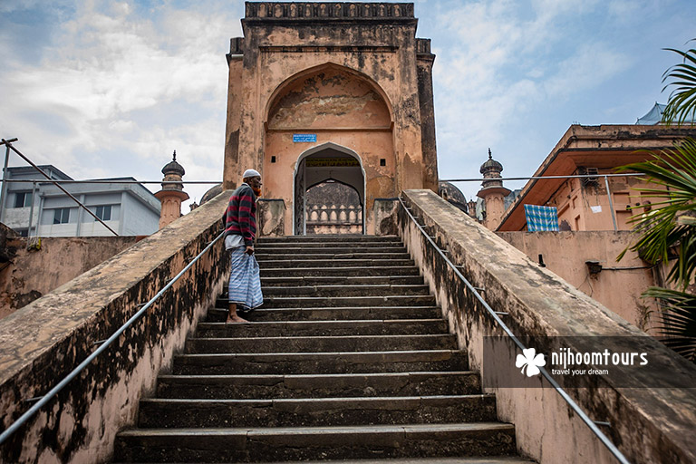 The stairs of Khan Mohammad Mridha Mosque we'll visit in Old Dhaka Tour